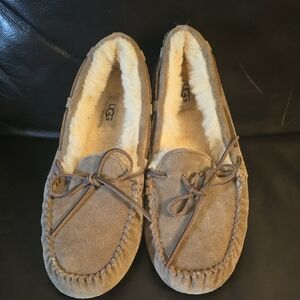 UGG Chestnut Suede Moccasin Slippers with Cream Shearling